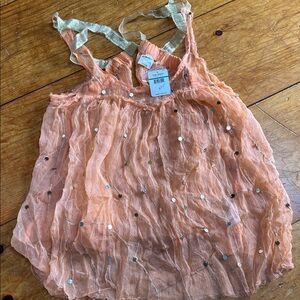NWT Intimately Free People Peach and Gold Sheer Top with Sequins